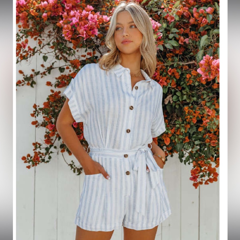 NWT white and blue striped romper